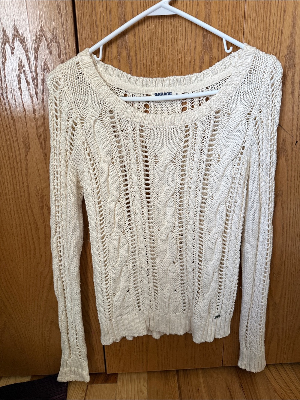 Garage Cream Open-Knit Cable Crew Sweater